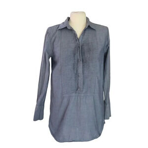 J. Crew Women’s Cotton Chambray Blue Mini Pleated Bodice Long Sleeve Shirt XS